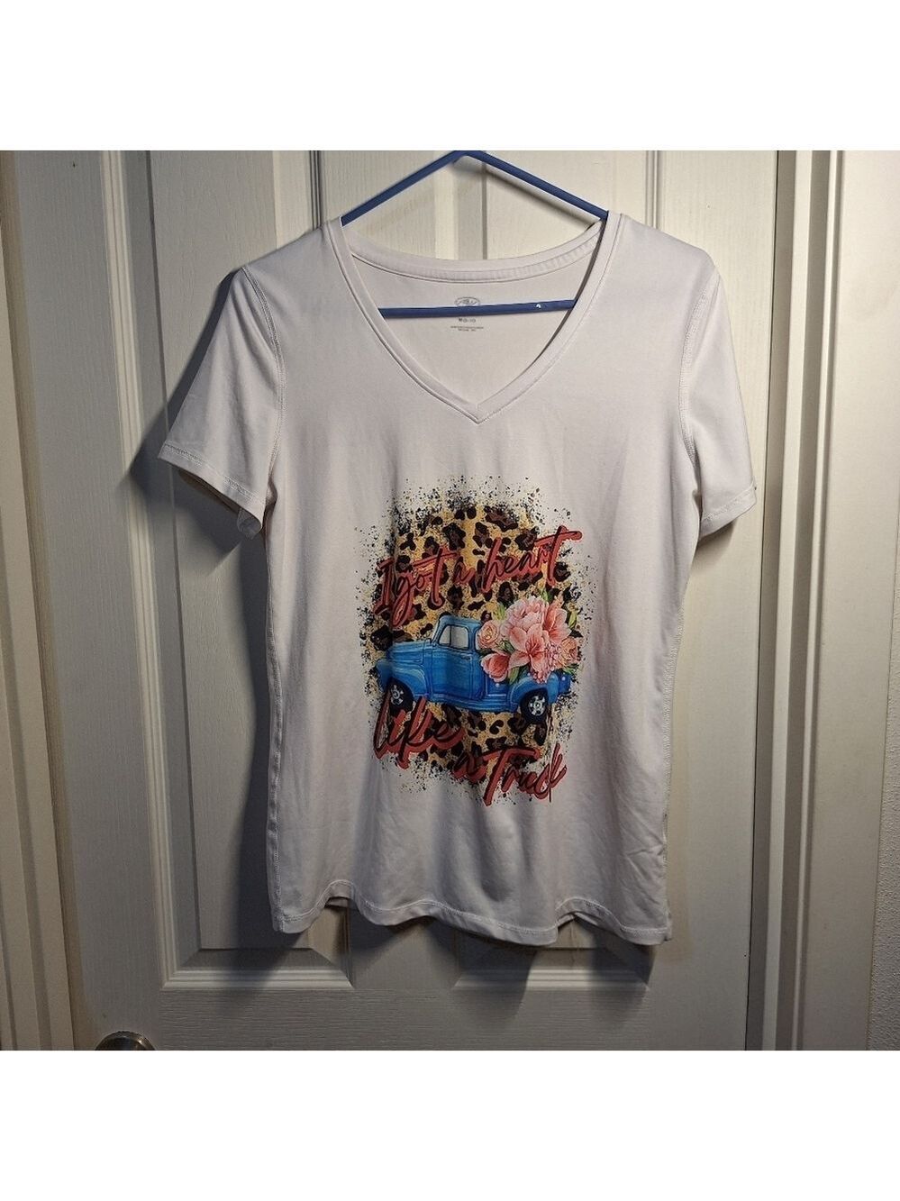 White Graphic V Neck Women's Top